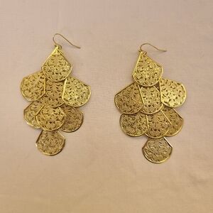 Gold Tone Filigree Chandelier Dangle Earrings